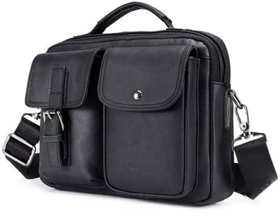 Leren Schoudertas - Crossbody Tas iPad 10.8 inch - Vintage Aktetas - Zwart