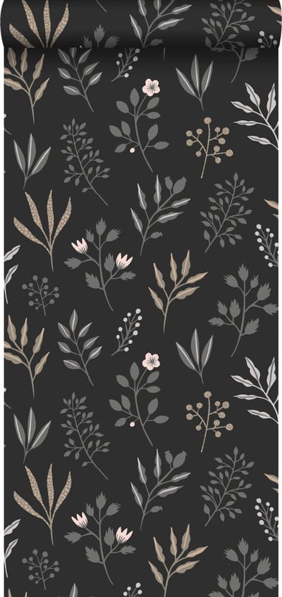 ESTAhome behang bloemmotief in Scandinavische stijl zwart - 53 cm x 10.05 m - 139083