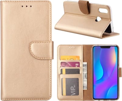 Bookcase Geschikt voor: Huawei P Smart Plus 2019 - Goud - portemonnee hoesje