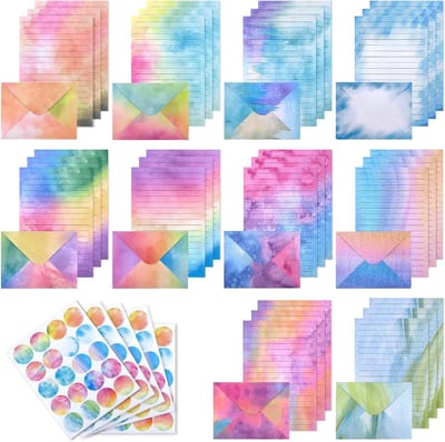 200 Stuks Waterverf Briefpapier en Enveloppen Set met Stickers, Dubbelzijdig Lined Papier voor Briefschrijven, Uitnodigingen en Kaarten