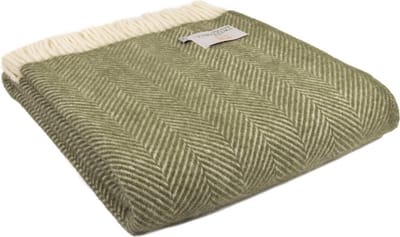 Plaid Visgraat Olijf Groen - 150x183 - Nieuw Wol - Tweedmill UK