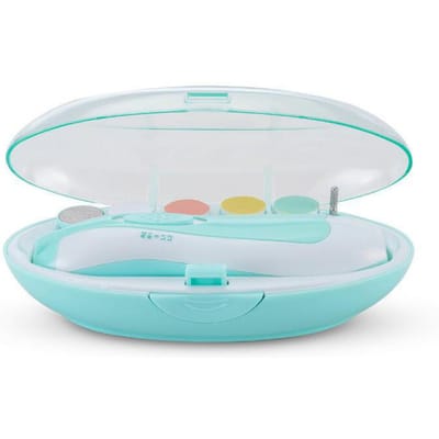 Coupe-ongles pour bébé Coupe-ongles électrique Kit de lime à ongles pour bébé sûr avec 6 tampons de remplacement supplémentaires Kit de toilettage pour vernis à ongles pour soins des orteils des adultes nouveau-nés bleu