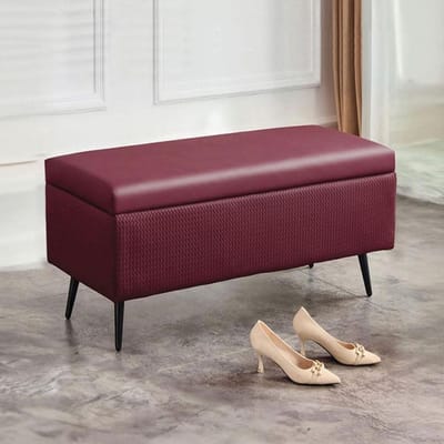 Zitbank met opbergdoos - Opbergkruk luxe - Woonkamer inrichten - Gestructureerde kunstlederen bekleding - 80x40x45 cm - Bordeaux