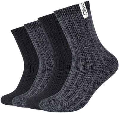 s.Oliver Unisex Hygge Rib Socks, 4-pack, gerecycled polyester, warm materiaal, zachte teennaad, geweven logo, mat effect, elegante sokken, comfortabele sokken, sokken