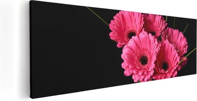 Artaza Canvas Schilderij Roze Bloemen - 60x20 cm - Wanddecoratie Woonkamer - Muurdecoratie Bloem - Kamer Accessoires