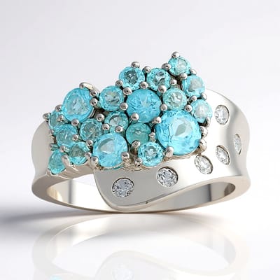Cavill - Ring 925 Sterling Zilver Rhodium - Blauwe Apatiet 1,23 ct - Rond Geslepen Edelsteen - Elegante Sieraad met Zirkonen