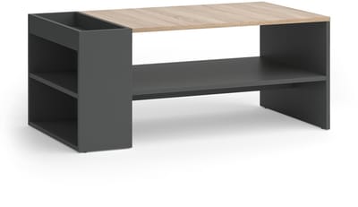 Vicco Wido Salontafel – 100 x 55 cm met planken Antraciet/Sonoma