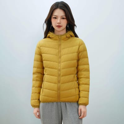 Dames Herfst en Winter Lichte Donsjas Dames Dames Met Capuchon Eenvoudig Jack 2XL geel