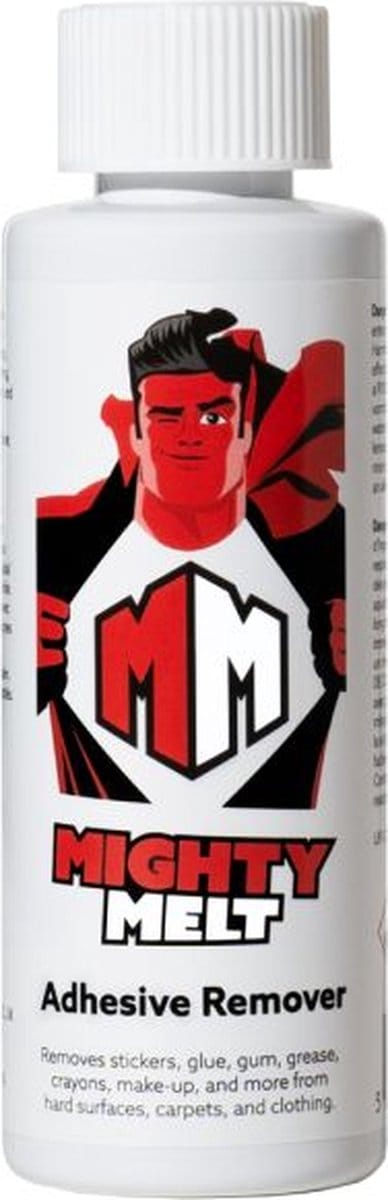Mighty Melt Adhesive Sticky Stuff Remover - Voor het reinigen en verwijderen van lijm -, plakband -, etiket- of stickerresten | Kauwgomreiniger en verwijder stoffen van een raam, tapijt, glas, plastic of stof (125 ml)