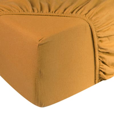 DoubleDry Jersey Stretch Hoeslaken - 100% Katoen - Tweepersoons 140x200 cm - 25cm Matrasdikte - Rondom Elastiek - Okergeel
