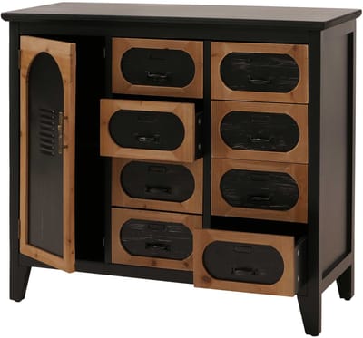 Apothekerskast MCW-O63, kast met lades, opbergruimte, vintage shabby industrial, hout en metaal, 80x91x40 cm ~ behuizing zwart