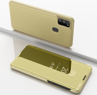 Coverup Hoesje - Geschikt voor Samsung Galaxy M21 Hoesje - Coverup Mirror View Case - Goud