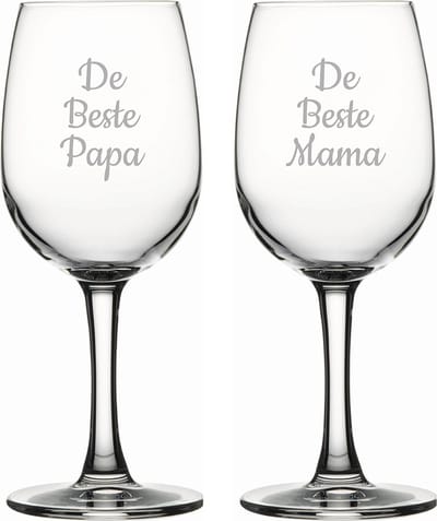Gegraveerde witte wijnglas 26cl De Beste Mama-De Beste Papa