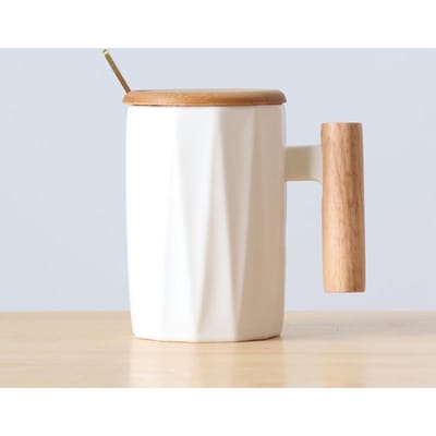 Mug en céramique à manche en bois nordique Tasse à eau littéraire Tasse à café Cadeau pour événement de vacances 301-400ml