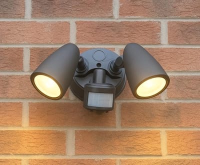 Dubbele LED buitenlamp met PIR-sensor, zwart, 2 verstelbare spots voor garage en tuinhuisje