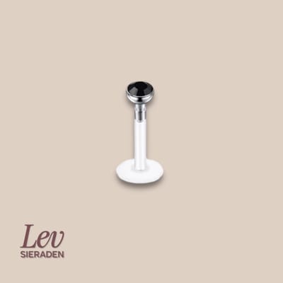 Lev Sieraden - 1.2x6mm - PTFE/Bioplast Push-in Labret - 2mm Zirkonia top - Zwart kleurig - Piercing