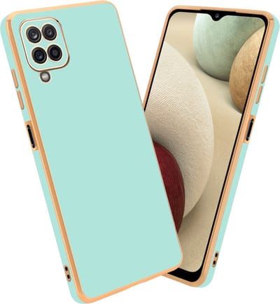 Cadorabo Hoesje geschikt voor Samsung Galaxy A12 / M12 in Glossy Mintgroen - Goud - Beschermhoes Case Cover van flexibel TPU-silicone en met camerabescherming