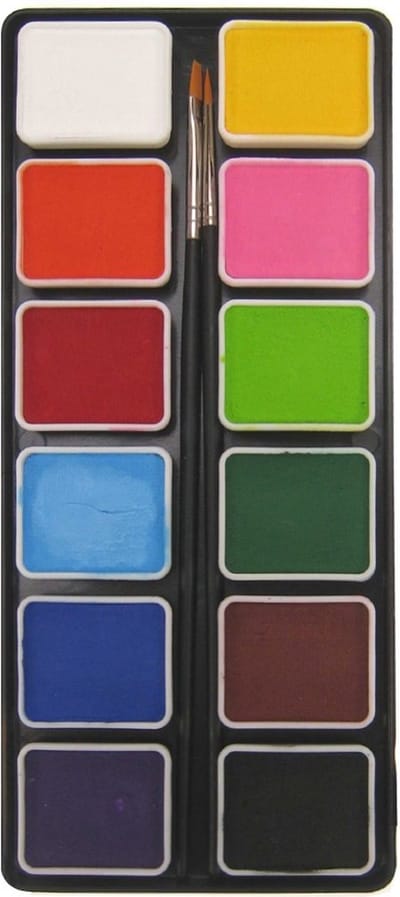 PXP Professional Colours palet regular colours 12 x 6 gram met 2 kwasten maat 2 - Carnaval Schmink Kleur Feest Thema Body Paint