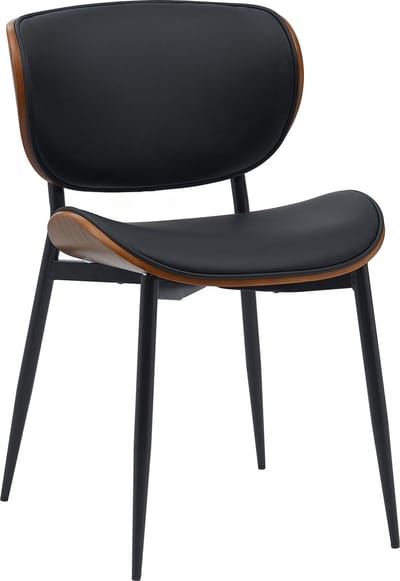 CLP Enid Eetkamerstoel - bezoekersstoel - met rugleuning en bekleding - metalen frame - Kunstleer/walnoot/zwart