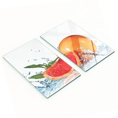 Decoratieve glazen snij- en serveerplanken met grapefruit- en muntmotief, 2x30x52 cm