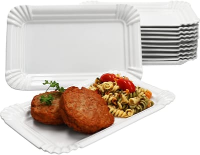Set van 12 PUR papieren borden groot rechthoekig porselein wit - 24302119