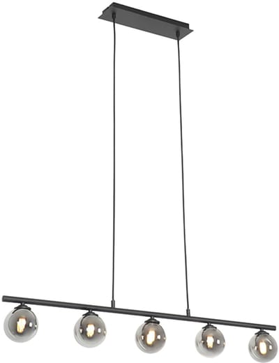 QAZQA athens - Landelijke Hanglamp eettafel voor boven de eettafel | in eetkamer - 5 lichts - L 1000 mm - Zwart - Woonkamer | Slaapkamer | Keuken