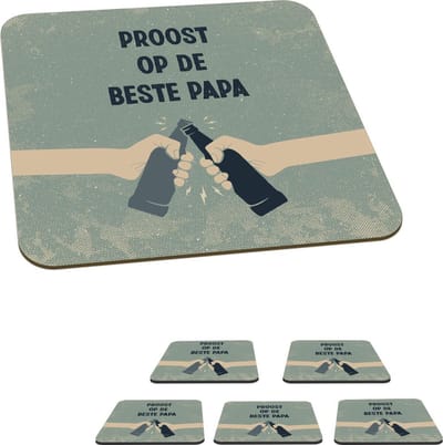Onderzetters voor glazen - Quotes - Proost op de beste papa - Vaderdag - Spreuken - 10x10 cm - Glasonderzetters - 6 stuks