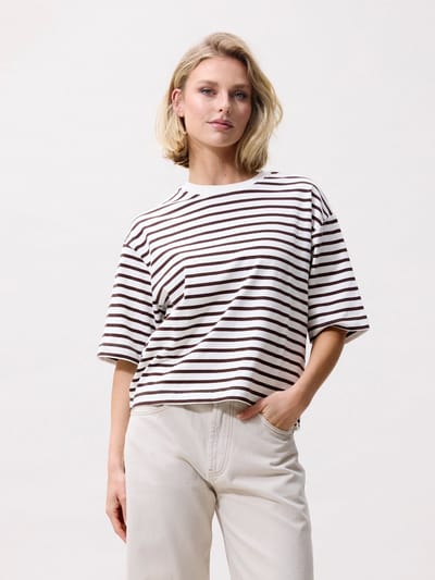 Catwalk Junkie dames O-hals shirt loose fit striped bruin & wit