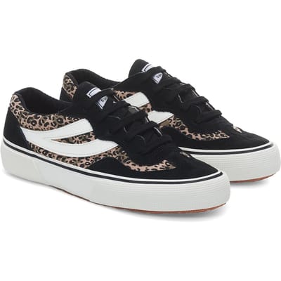 Superga Dames/Dames 2941 Revolley Suède Trainers met Luipaardprint (Zwart/Wit)