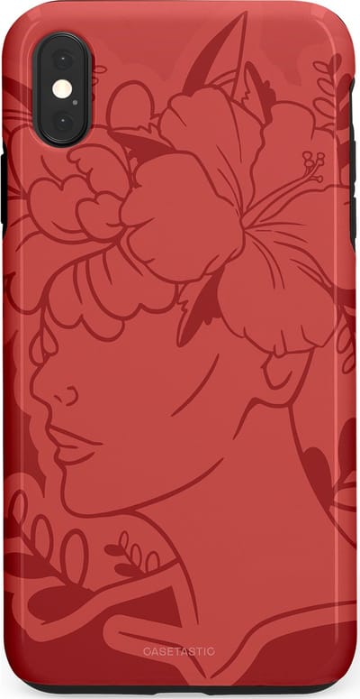 Casetastic hoesje geschikt voor Apple iPhone XS Max - Dubbellaagse bescherming - Bloemenfluistering - Fashion Case - Koraal Terracotta