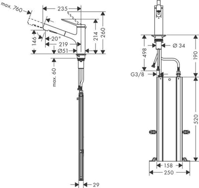 Hansgrohe Zesis M33 - Keukenkraan met uittrekbare handdouche, sBox, rvs uiterlijk 74821800