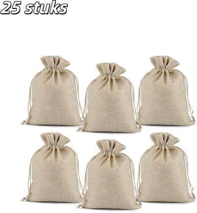 25 stuks - Cadeauzakjes - Jute sieradenzakjes - Met trekkoordsluiting - Geschikt voor verjaardagen, feestjes, bruiloftsfavors, cadeautjes, knutselprojecten - 13 x 18 cm - Beige