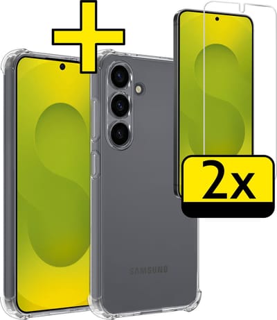 Hoesje - Met Screenprotector - 2 Stuks - Geschikt voor Samsung Galaxy S25 - Sterk & Shockproof - Siliconen Case - Back Cover - Telefoon Hoes - Shock Proof - Telefoonhoesjes - Transparant