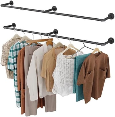 SVN®Kledingstang Voor Aan De Muur – Kledingrek Muur - Gordijnroede - Zwart - ‎25cm x 9cm x 167cm