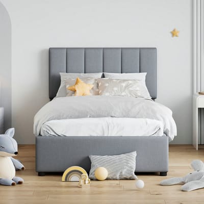 VVBV Gestoffeerd Bed met Opbergruimte 90x200 cm - Voor Kinderen/Tieners, Hydraulische Opbergruimte - Linnen Grijs