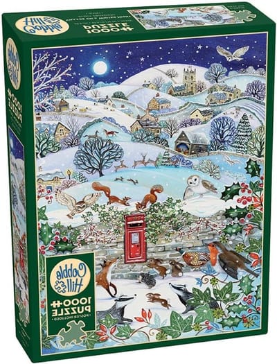 Puzzel Dorp Winter - Winterdorp Puzzel - Ontspanning Thuis - Willekeurig Gesneden Stukken - 67.5 x 49 cm - Wit Zwart