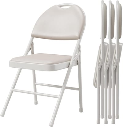Set van 4 Luxe Klapstoelen - Ergonomische Eetkamerstoel met Hoge Rugleuning - PU Leer & Metalen Frame - Ruimtebesparend - Beige