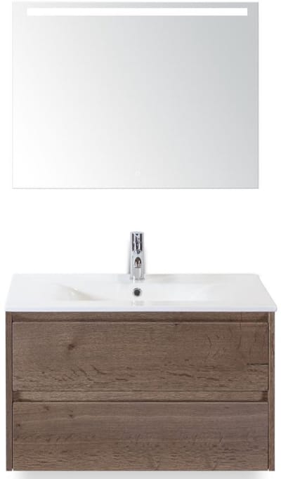 Dante Badmeubelset 80 cm - Tabacco - Keramische Wastafel Wit Enjoy met Sence Spiegel