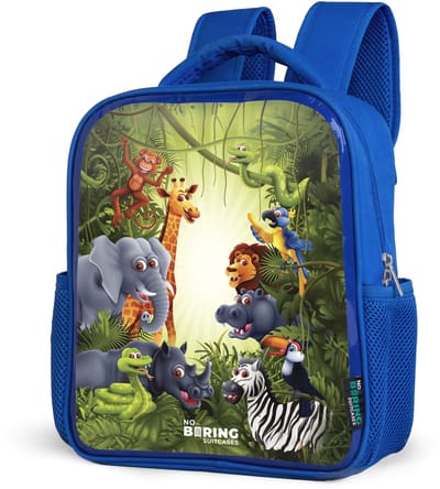 NoBoringSuitcases.com® - Rugzak blauw - Schooltas jongens - Jungle - Dieren - Kind - Groen - Kinder rugtas jongen - Boekentas kind - Kinderrugzak voor school - Schoolrugzak
