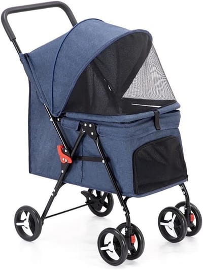 Huisdier Wandelwagen - Dierenbuggy Reismand - Comfortabel Reizen - Opvouwbaar Met Remmen - 30 cm Breed - Blauw