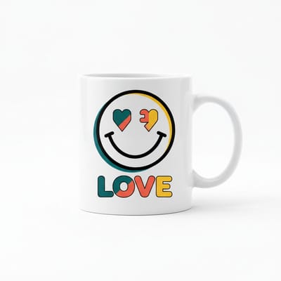 Love Smiley Koffiemok 330 ml – Schattige Keramische Mok met Hartjes voor Vrolijk Cadeau