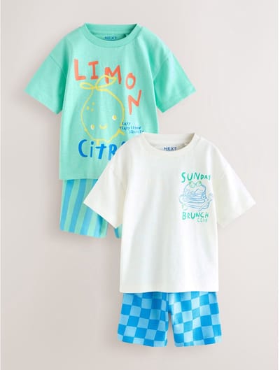 Next - Jongens - T-shirt met korte mouwen en shorts in set van 2 - Blauw