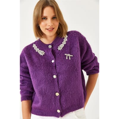 Versierde Ronde Hals Lange Mouwen Cardigan