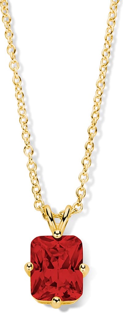 New Bling 9NB-1275 Zilveren ketting met Hangertje - Zirkonia - Rechthoek - Rood - 10x8mm - Ankerschakel - 1,65mm Dikte - 43+5cm - Zilver - Verguld/Goud op Zilver