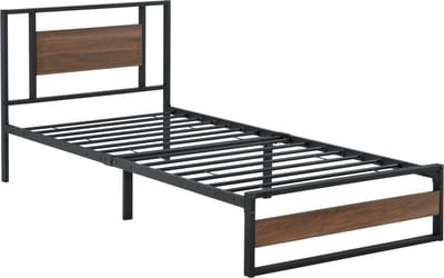 Metalen bed Villach bedframe 90x200 cm zwart en walnootkleurig
