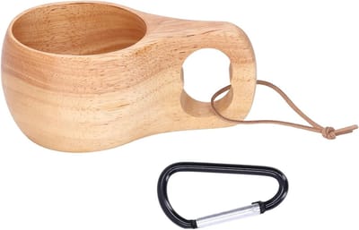 Scandinavische Houten Koffiekop met Handvat - Duurzame Rubberhout, Ideaal voor Melk en Koffie Thuis of op Kantoor