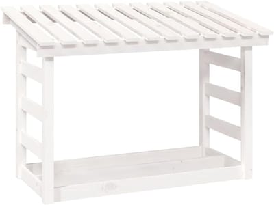 Brandhoutrek Grenenhout - Houtopslag Rek - Droog Hout Opslaan - Verbeterde Luchtcirculatie - 108 x 645 x 78 cm - Wit
