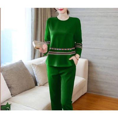 Costume Printemps et Automne Grande Taille Vêtements pour Femmes Femmes Légèrement Rondes MM Manches Longues Couvrant le Ventre Mode Ensemble Deux Pièces 5XL vert