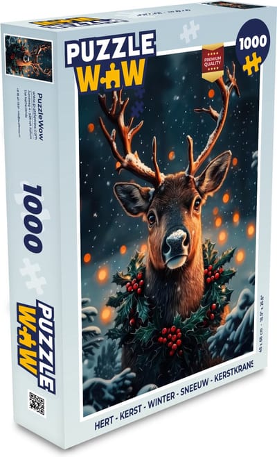 Puzzel Hert - Kerst - Winter - Sneeuw - Kerstkrans - Legpuzzel - Puzzel 1000 stukjes volwassenen - Kerst - Cadeau - Kerstcadeau voor mannen, vrouwen en kinderen