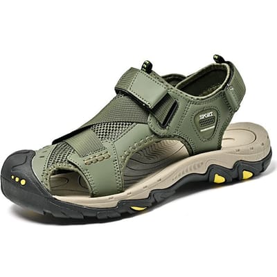 Zomer Nieuwe Echt Lederen Sandalen met Gesloten Teen Klittenband Outdoor Zachte Zool Strand Schoenen Antislip Dual-Use Sandalen 40 groen